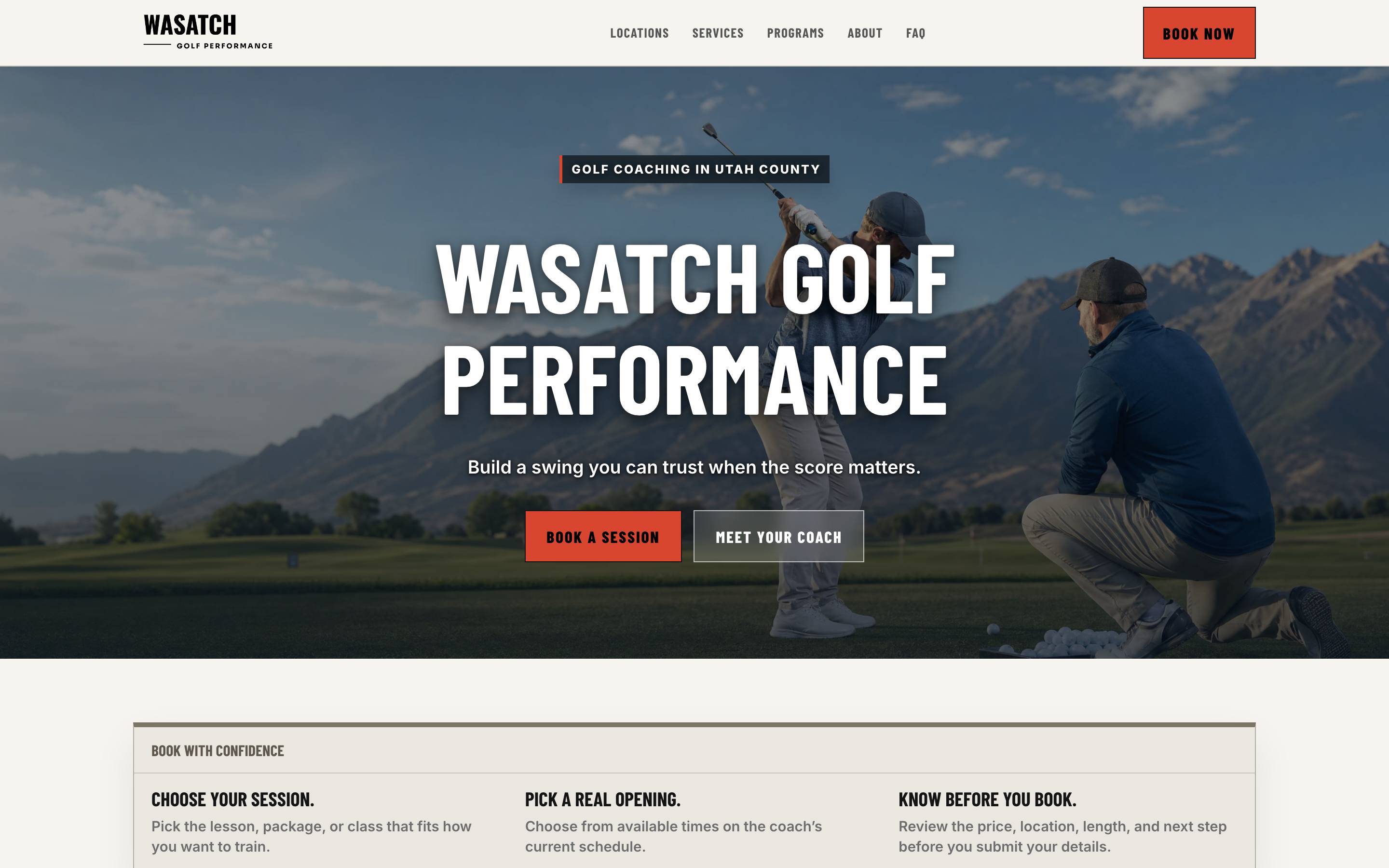 The Wasatch Golf Performance coaching site built with Elite Coach Booking