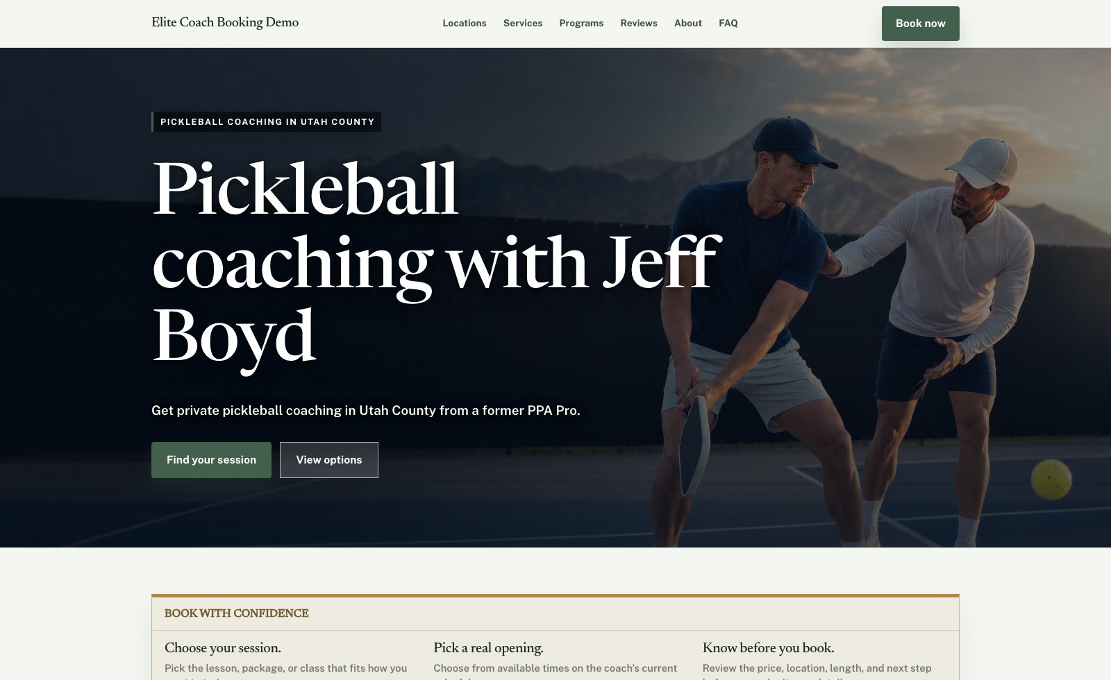 The Jeff Boyd coaching website in the Editorial design with the Sage Club color palette