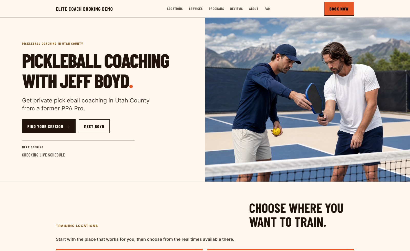 A live coaching website with booking built in, running on Elite Coach Booking