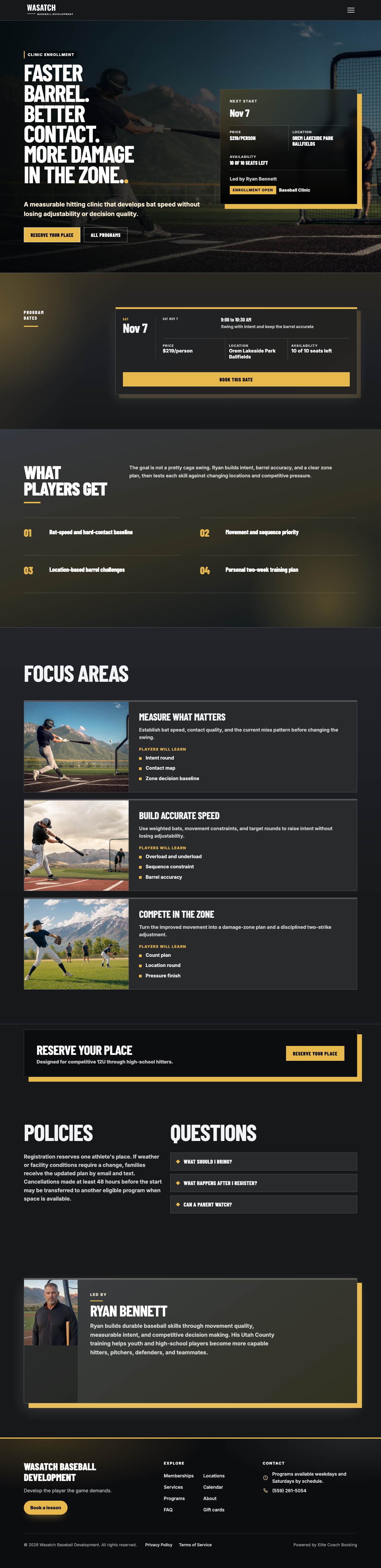 Full landing page for Contact & Bat Speed Lab