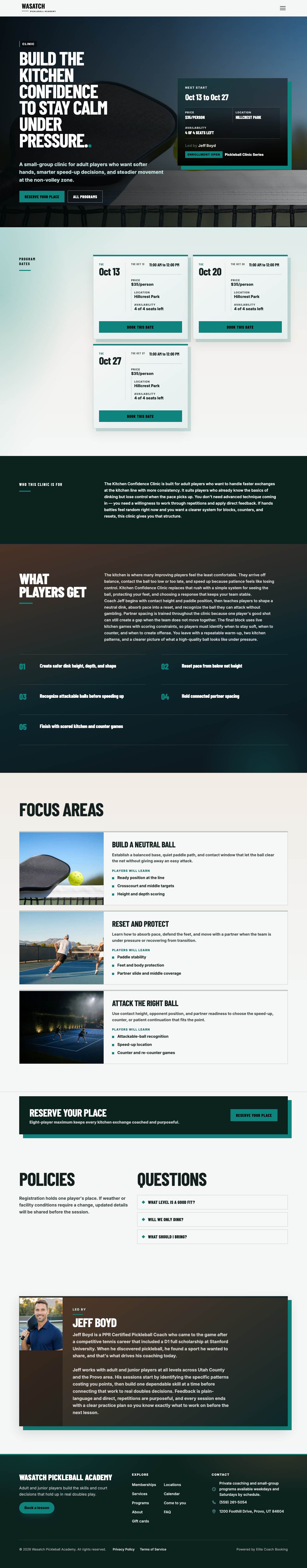 Published landing page for Kitchen Confidence Clinic