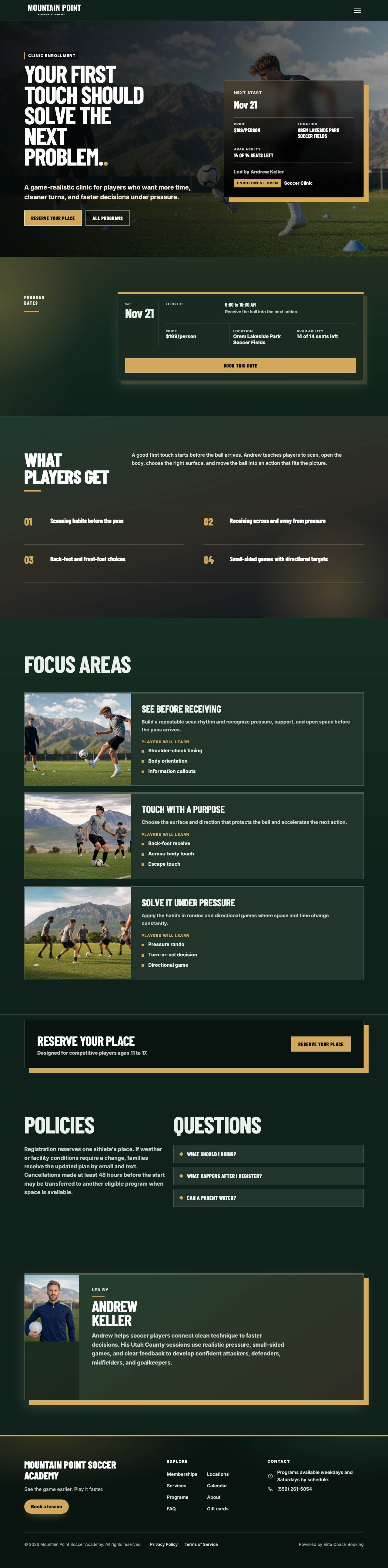 Published landing page for First Touch Mastery