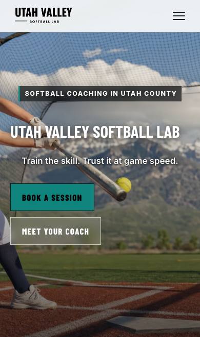 Mobile view of the Utah Valley Softball Lab homepage
