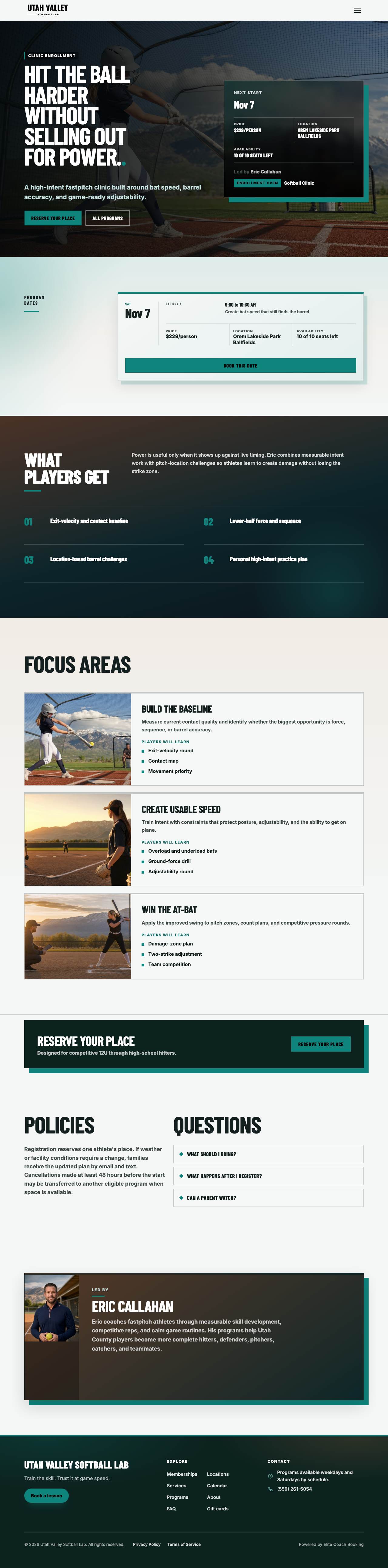 Full landing page for Power Hitting Lab