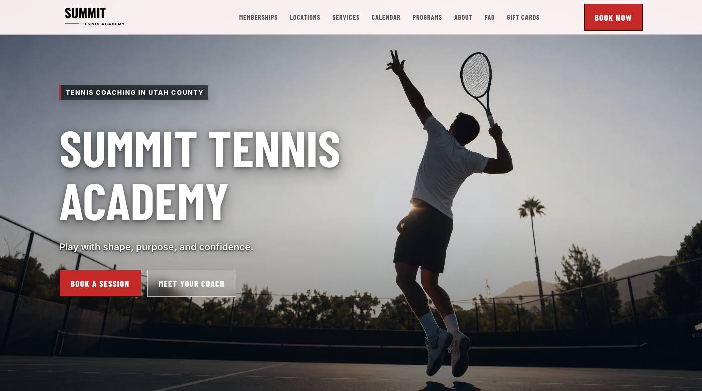 Published tennis coaching website built with Elite Coach Booking
